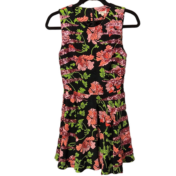 Manoush Dresses & Skirts - Manoush Floral Cocktail Mini Sleeveless Flowy Dress with Stunning Pink Sequins